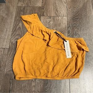 NWT Olive + Oak mustard one shoulder top.